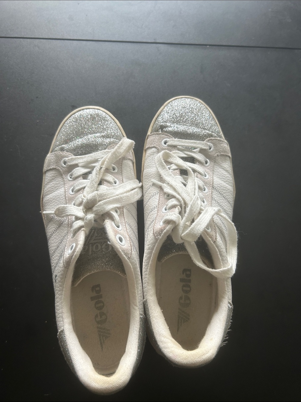 Gola Women’s White Canvas Sneakers with Silver Glitter Toe